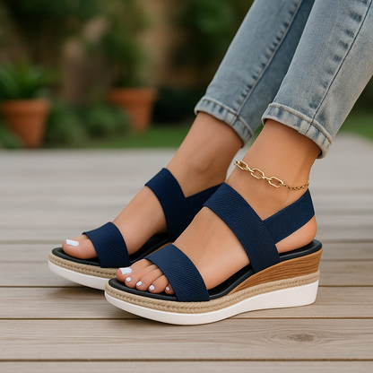 Dames Sleehak Sandalen met Elastische Band en Jute Rand Comfortzool en Verhoogde Hiel