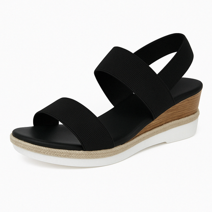 Dames Sleehak Sandalen met Elastische Band en Jute Rand Comfortzool en Verhoogde Hiel