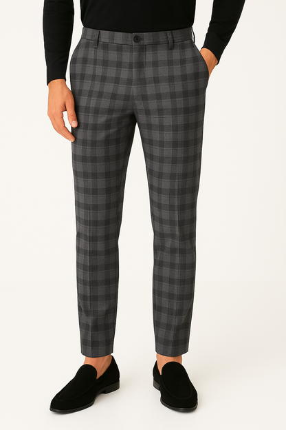Heren Slim Fit Broek met Ruitpatroon Stretchstof en Tapered Fit voor Casual of Zakelijke Look