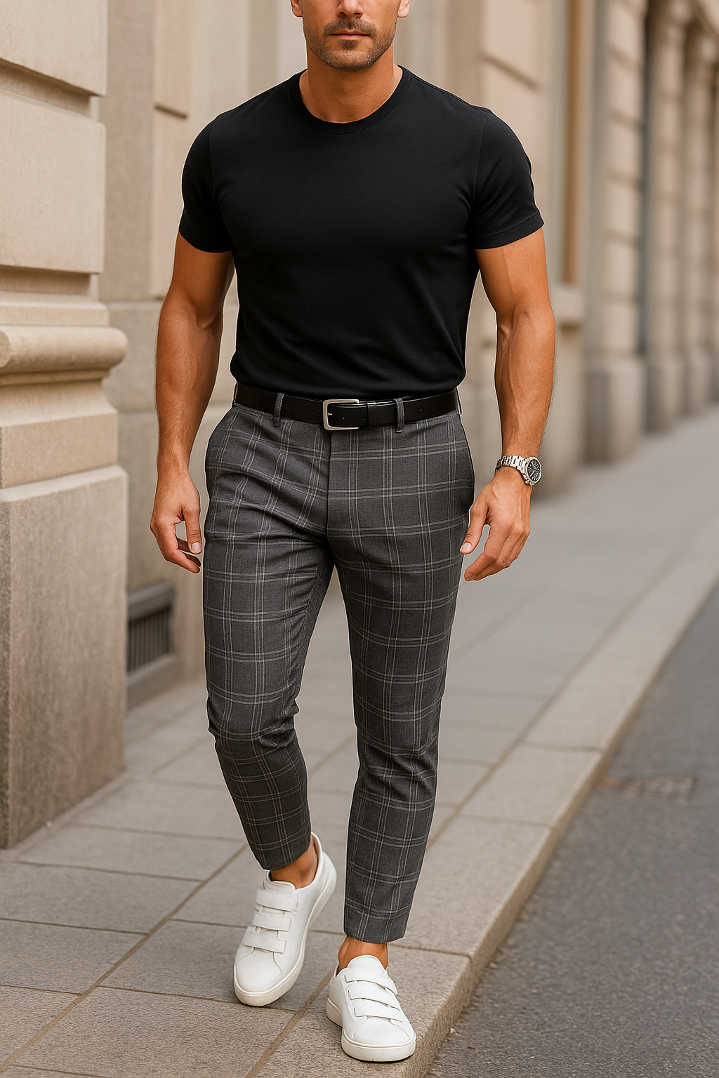 Heren Slim Fit Broek met Ruitpatroon Stretchstof en Tapered Fit voor Casual of Zakelijke Look
