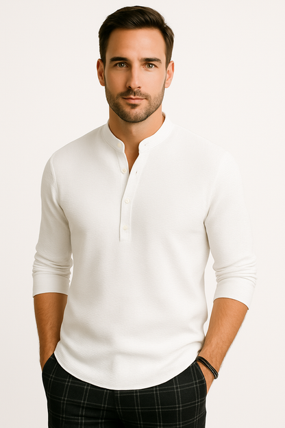 Heren Linnen Shirt met Opstaande Kraag Ademend Zomershirt met Opgerolde Mouwen