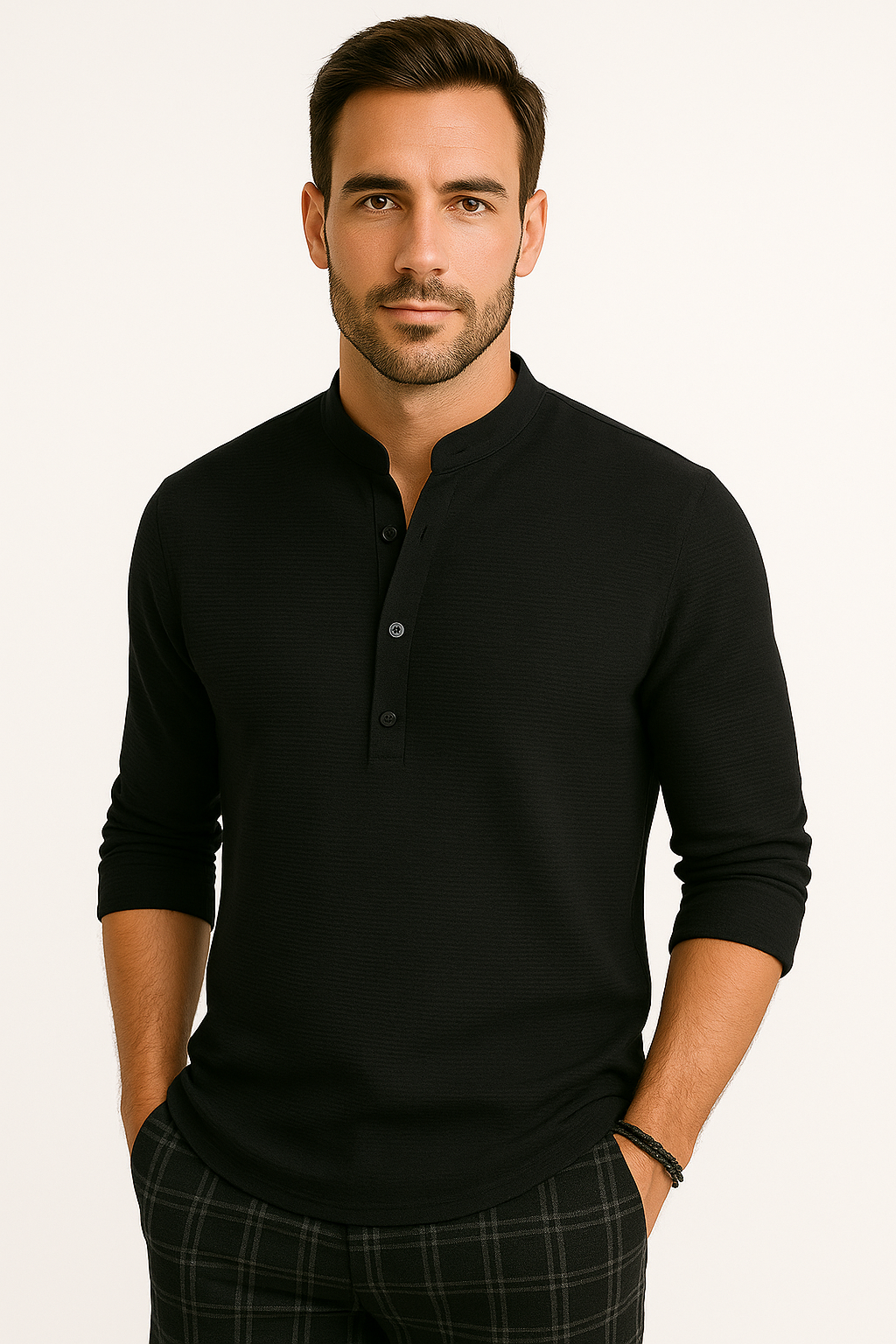 Heren Linnen Shirt met Opstaande Kraag Ademend Zomershirt met Opgerolde Mouwen