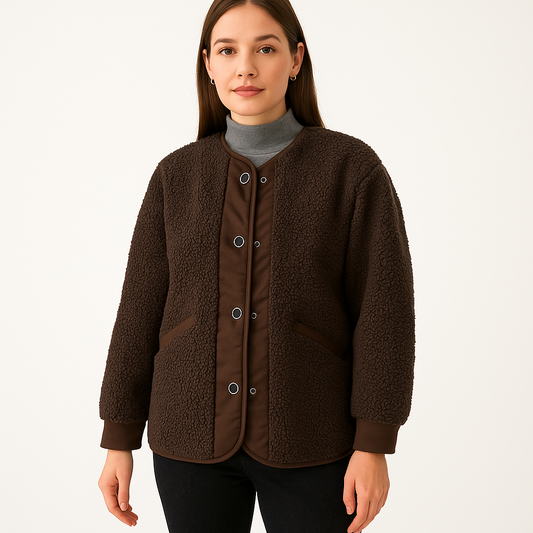 Dames Teddy Fleece Jas met Drukknopen Warme en Comfortabele Tussenjas met Casual Pasvorm