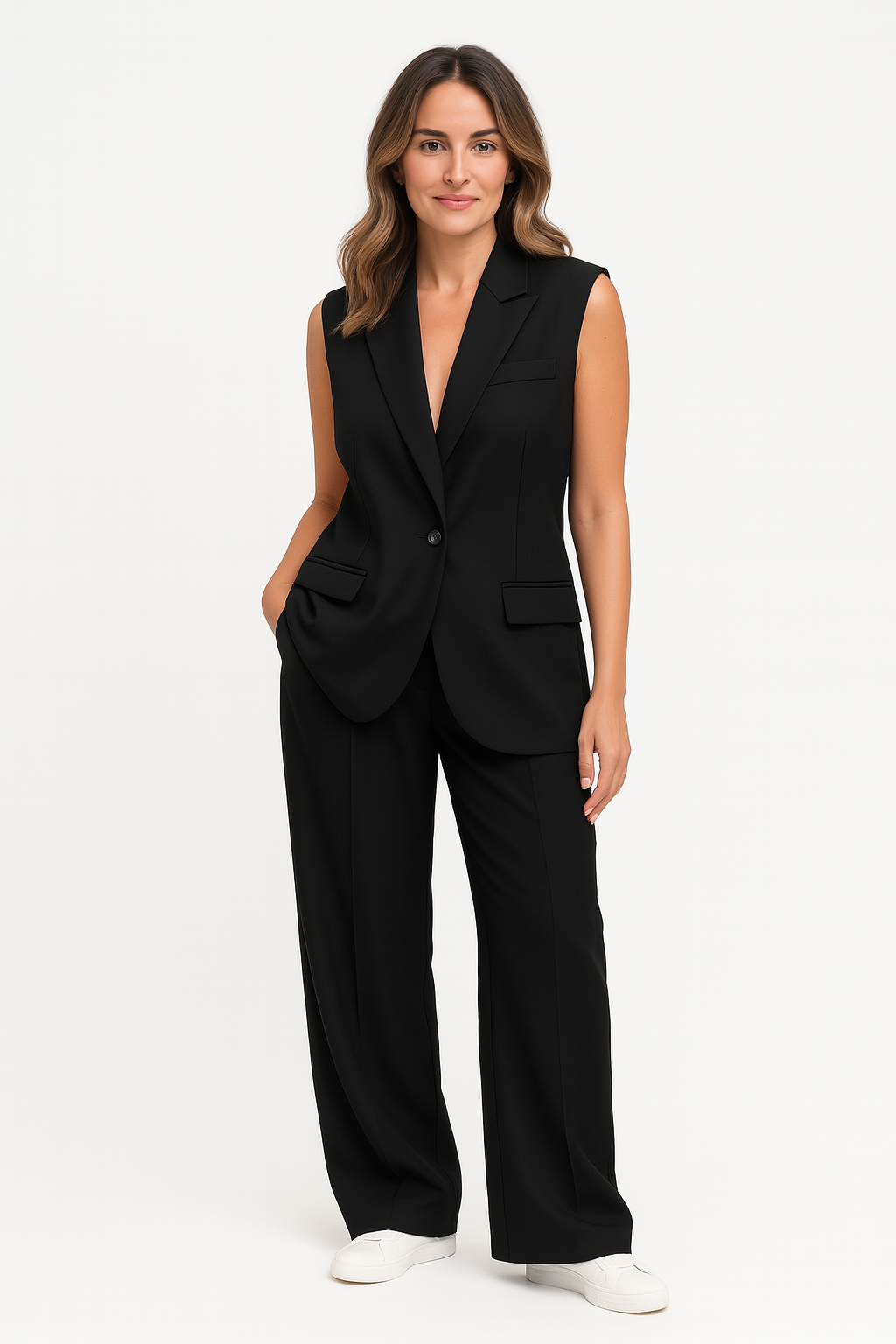 Dames blazer jumpsuit met wijde pijp en diepe V-hals in diverse kleuren – chique, luchtig en moeiteloos stijlvol voor werk of diner