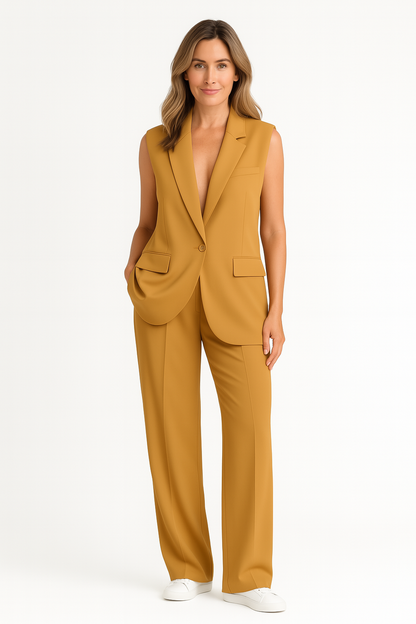 Dames blazer jumpsuit met wijde pijp en diepe V-hals in diverse kleuren – chique, luchtig en moeiteloos stijlvol voor werk of diner
