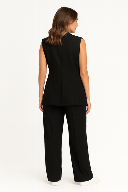 Dames blazer jumpsuit met wijde pijp en diepe V-hals in diverse kleuren – chique, luchtig en moeiteloos stijlvol voor werk of diner