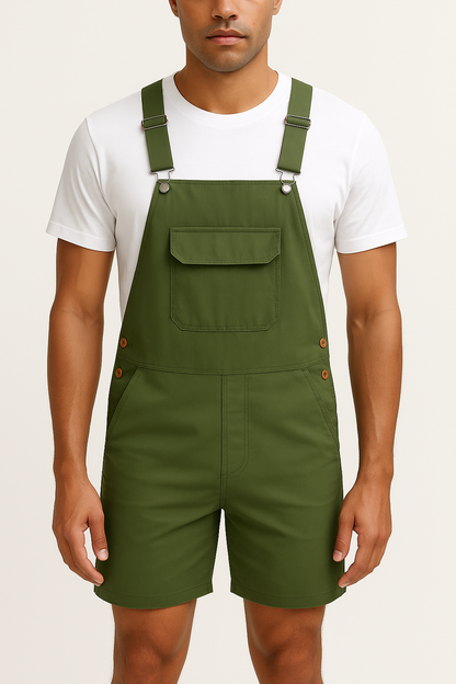 Heren Korte Tuinbroek met Verstelbare Bretels Casual Zomershort met Steekzakken en Borstzak