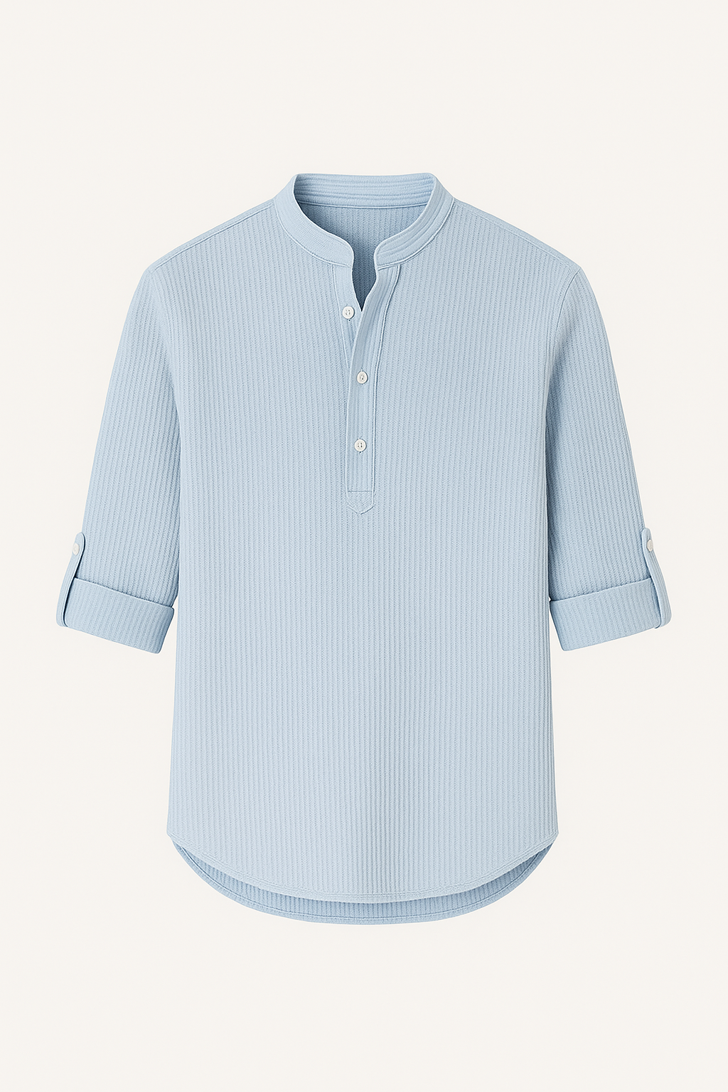 Heren Linnen Shirt met Opstaande Kraag Ademend Zomershirt met Opgerolde Mouwen