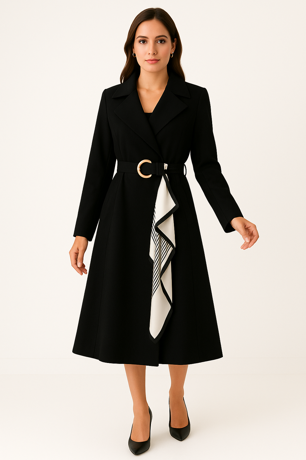 Dames Trenchcoat met Tailleceintuur en Sjaaldetail Lange Jas met Reverskraag en A-lijn Vorm