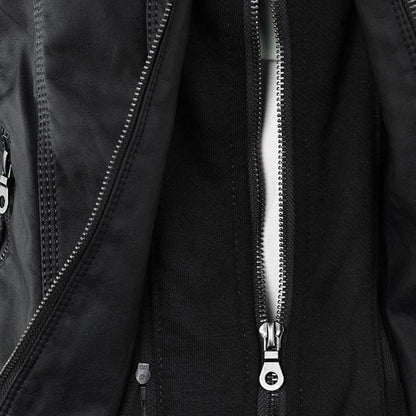 Dames leren jas met capuchon en ritssluiting in diverse kleuren – stijlvolle getailleerde bikerlook voor herfst en winter