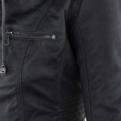 Dames leren jas met capuchon en ritssluiting in diverse kleuren – stijlvolle getailleerde bikerlook voor herfst en winter