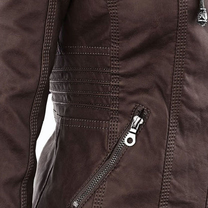 Dames leren jas met capuchon en ritssluiting in diverse kleuren – stijlvolle getailleerde bikerlook voor herfst en winter