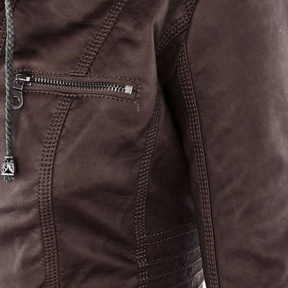 Dames leren jas met capuchon en ritssluiting in diverse kleuren – stijlvolle getailleerde bikerlook voor herfst en winter