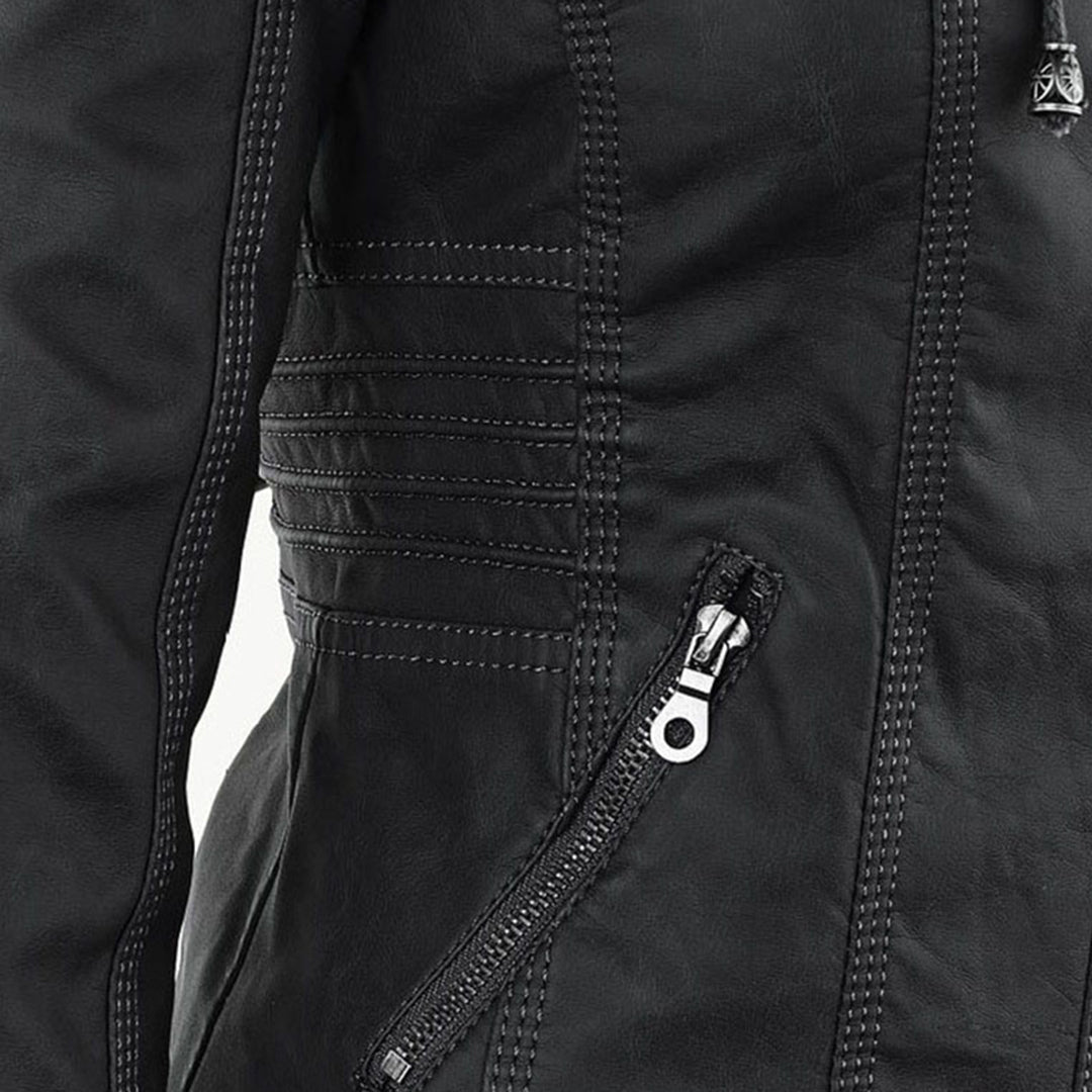Dames leren jas met capuchon en ritssluiting in diverse kleuren – stijlvolle getailleerde bikerlook voor herfst en winter