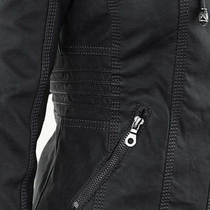 Dames leren jas met capuchon en ritssluiting in diverse kleuren – stijlvolle getailleerde bikerlook voor herfst en winter