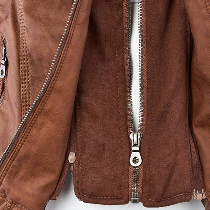 Dames leren jas met capuchon en ritssluiting in diverse kleuren – stijlvolle getailleerde bikerlook voor herfst en winter