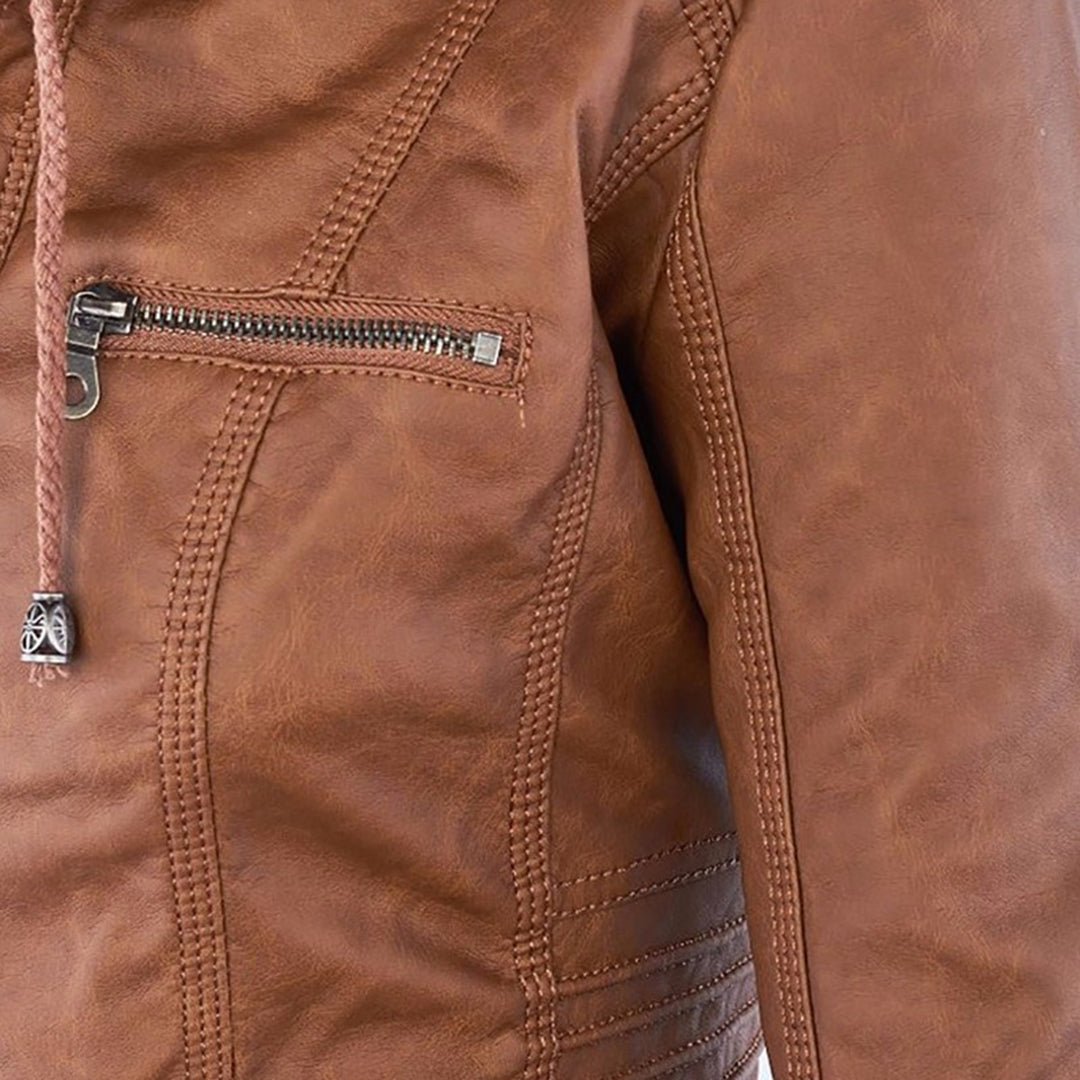 Dames leren jas met capuchon en ritssluiting in diverse kleuren – stijlvolle getailleerde bikerlook voor herfst en winter