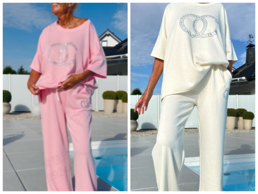 Dames loungewear set met oversized T-shirt en wijde broek – comfortabel huispak in diverse uitvoeringen voor ontspannen dagen
