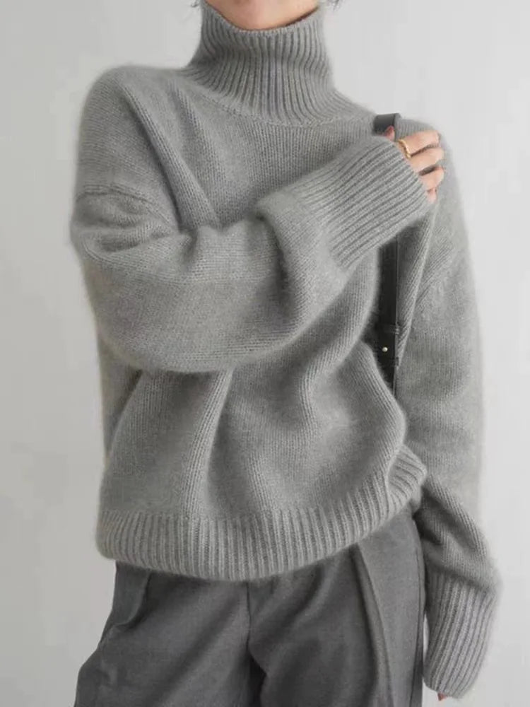 Dames Coltrui van Kasjmier in diverse kleuren – Zachte Gebreide Trui met Hoge Kraag voor Herfst en Winter