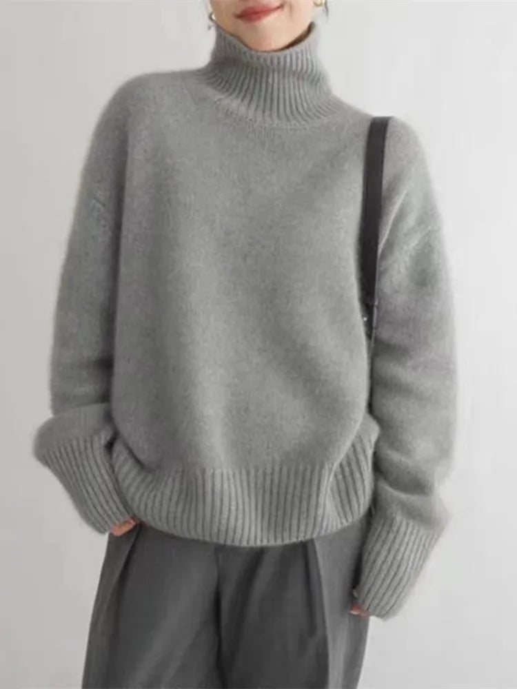 Dames Coltrui van Kasjmier in diverse kleuren – Zachte Gebreide Trui met Hoge Kraag voor Herfst en Winter