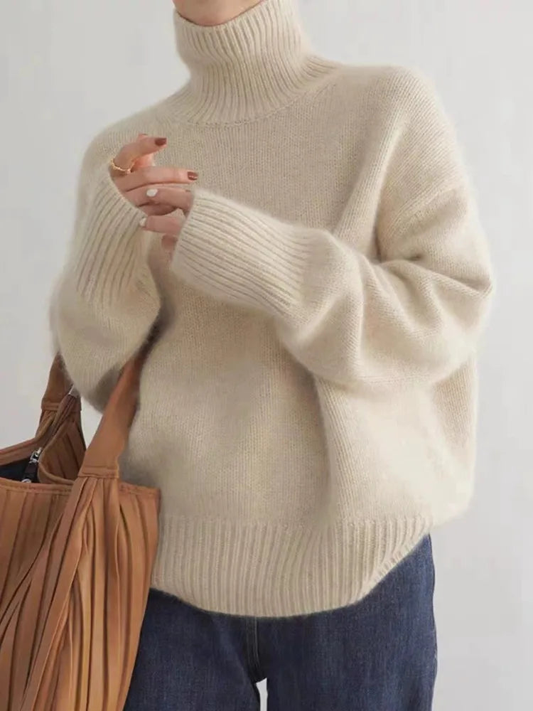 Dames Coltrui van Kasjmier in diverse kleuren – Zachte Gebreide Trui met Hoge Kraag voor Herfst en Winter