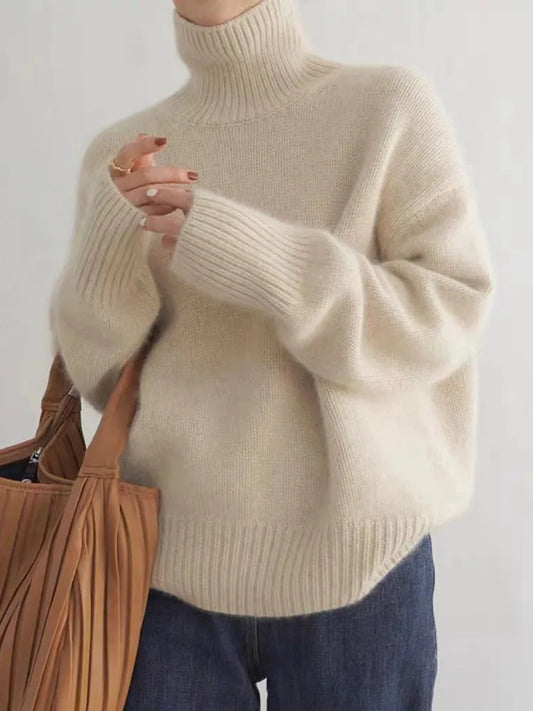 Dames Coltrui van Kasjmier in diverse kleuren – Zachte Gebreide Trui met Hoge Kraag voor Herfst en Winter