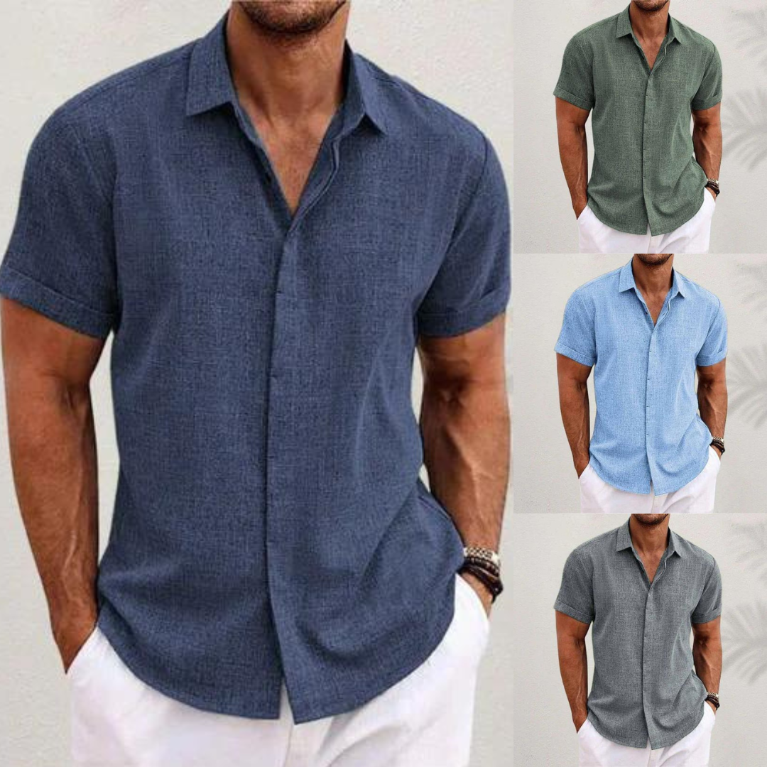 Heren linnen shirt met korte mouwen in diverse kleuren luchtig overhemd voor zomer, vakantie en vrije tijd