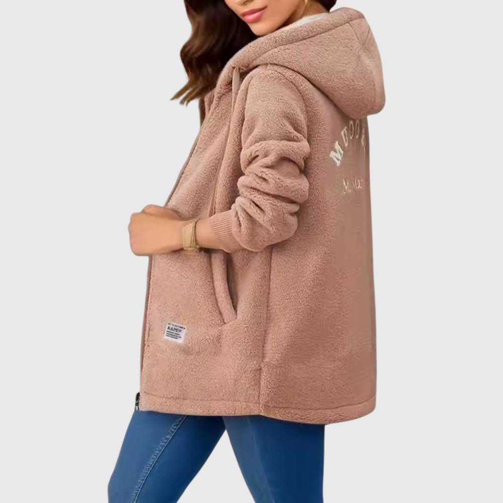 Dames warm teddy vest met capuchon en ritssluiting in diverse kleuren – comfortabel lang model voor herfst en winter