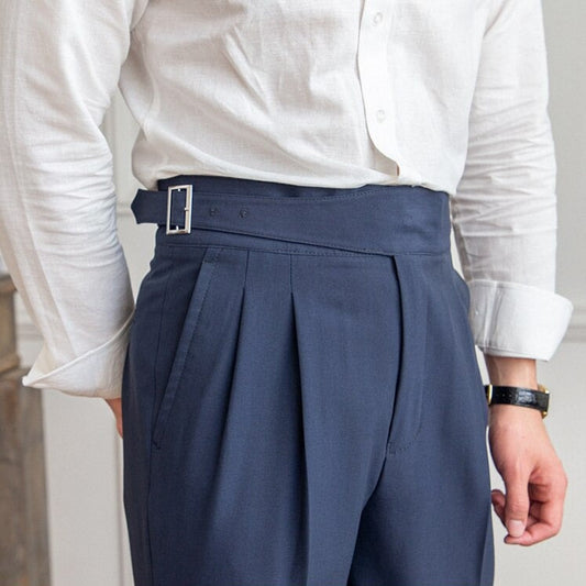 Elegante heren pantalon met hoge taille en plooien – nette zakelijke broek voor formele gelegenheden en stijlvolle outfits