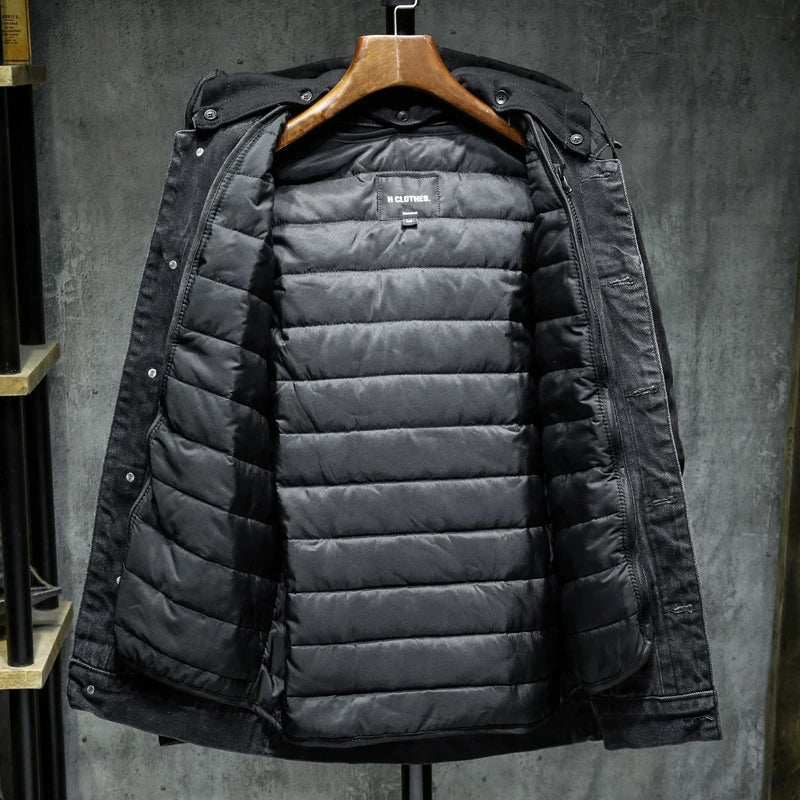 Herenjas met denimlook en gewatteerde voering – stoere en warme jas met capuchon voor herfst en winter in diverse kleuren