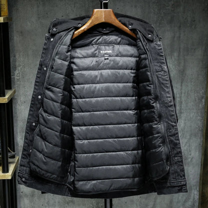 Herenjas met denimlook en gewatteerde voering – stoere en warme jas met capuchon voor herfst en winter in diverse kleuren