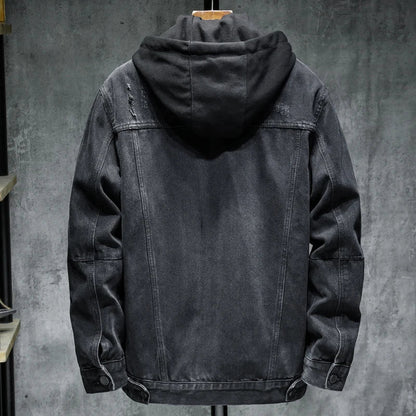 Herenjas met denimlook en gewatteerde voering – stoere en warme jas met capuchon voor herfst en winter in diverse kleuren