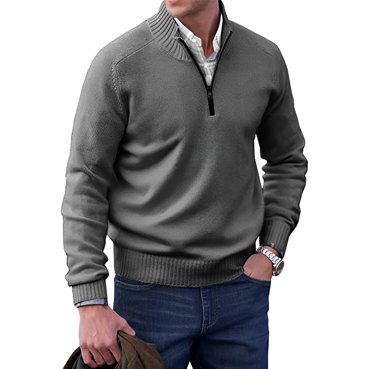 Heren gebreide pullover met halve rits en opstaande kraag – tijdloze trui in diverse kleuren