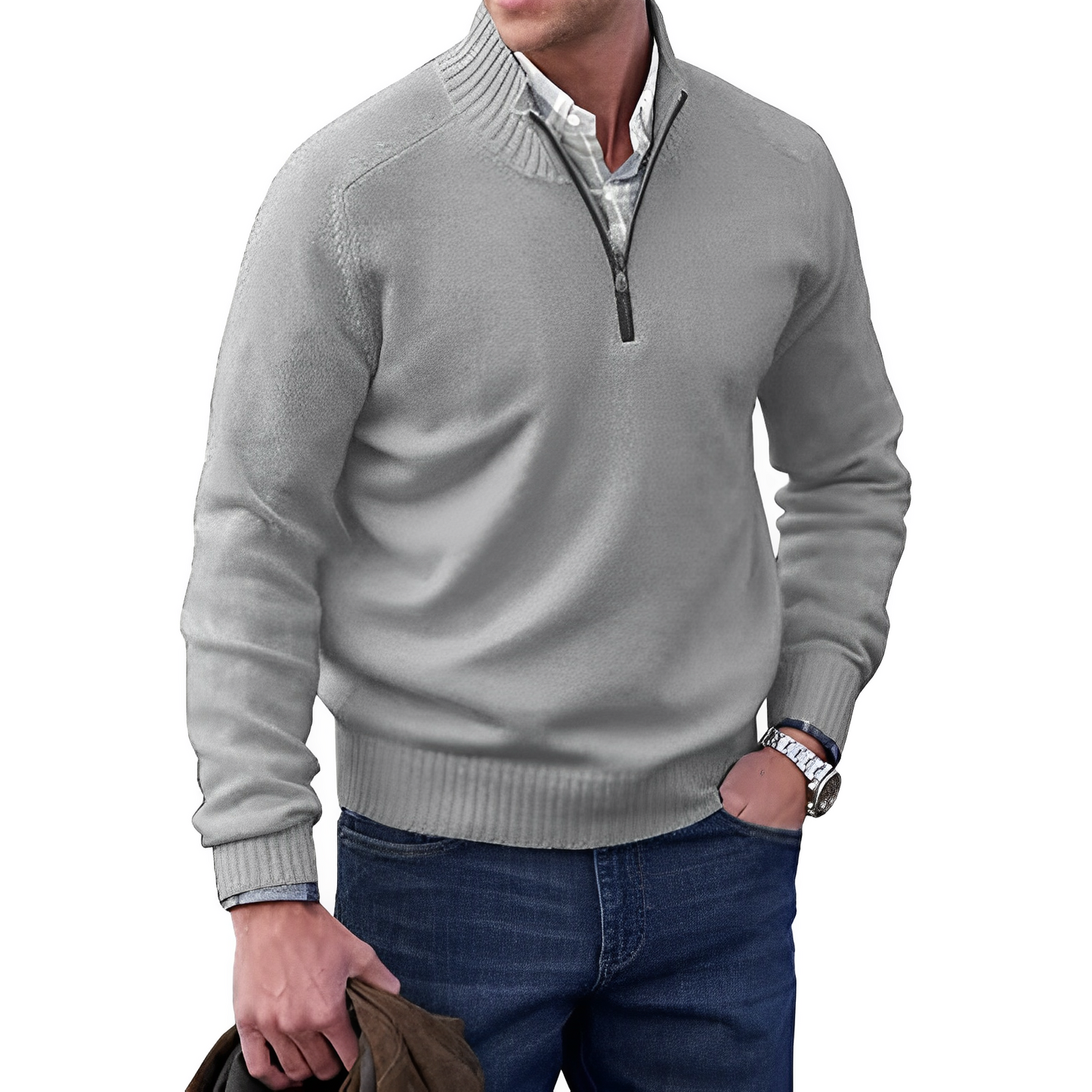 Heren gebreide pullover met halve rits en opstaande kraag – tijdloze trui in diverse kleuren