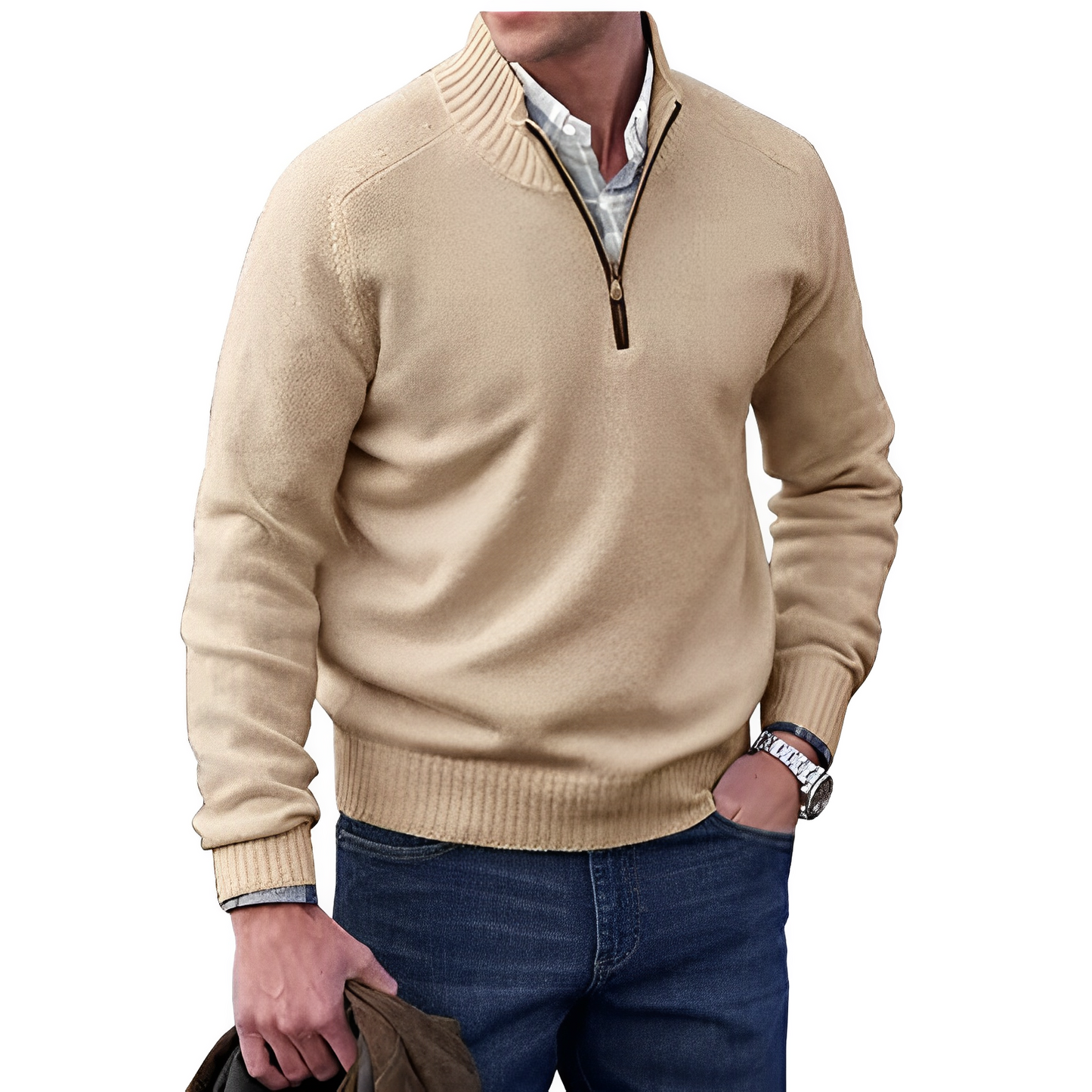 Heren gebreide pullover met halve rits en opstaande kraag – tijdloze trui in diverse kleuren