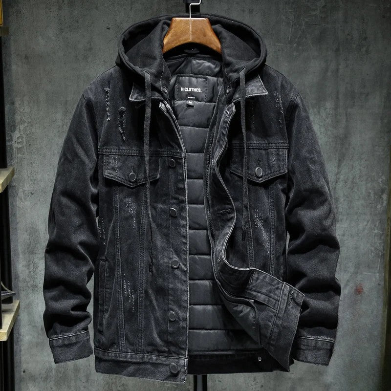 Herenjas met denimlook en gewatteerde voering – stoere en warme jas met capuchon voor herfst en winter in diverse kleuren