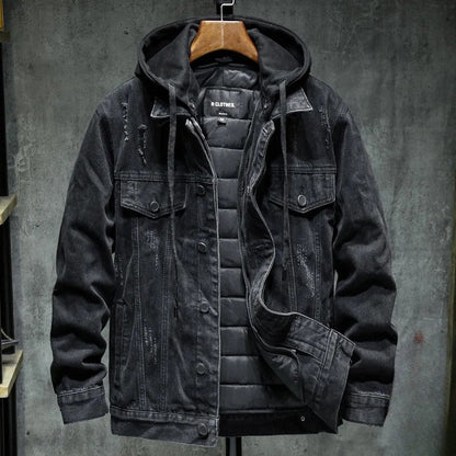 Herenjas met denimlook en gewatteerde voering – stoere en warme jas met capuchon voor herfst en winter in diverse kleuren