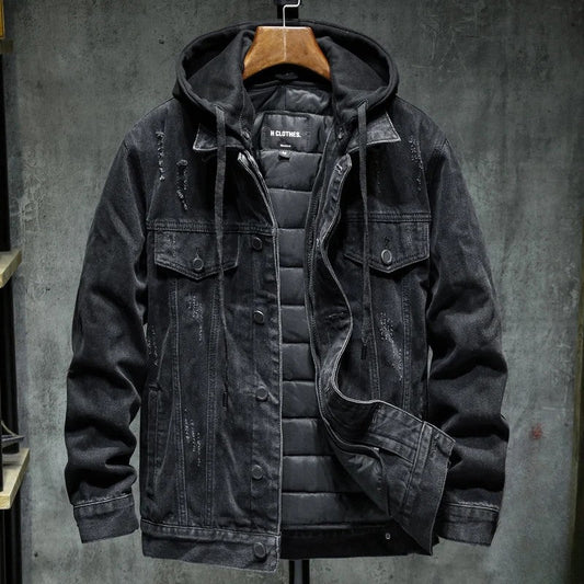 Herenjas met denimlook en gewatteerde voering – stoere en warme jas met capuchon voor herfst en winter in diverse kleuren