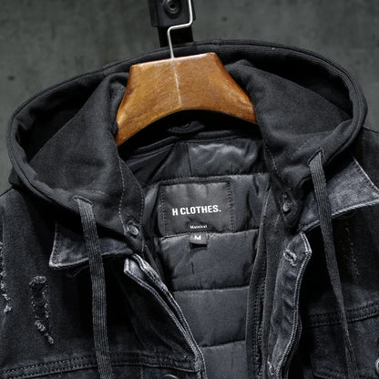 Herenjas met denimlook en gewatteerde voering – stoere en warme jas met capuchon voor herfst en winter in diverse kleuren
