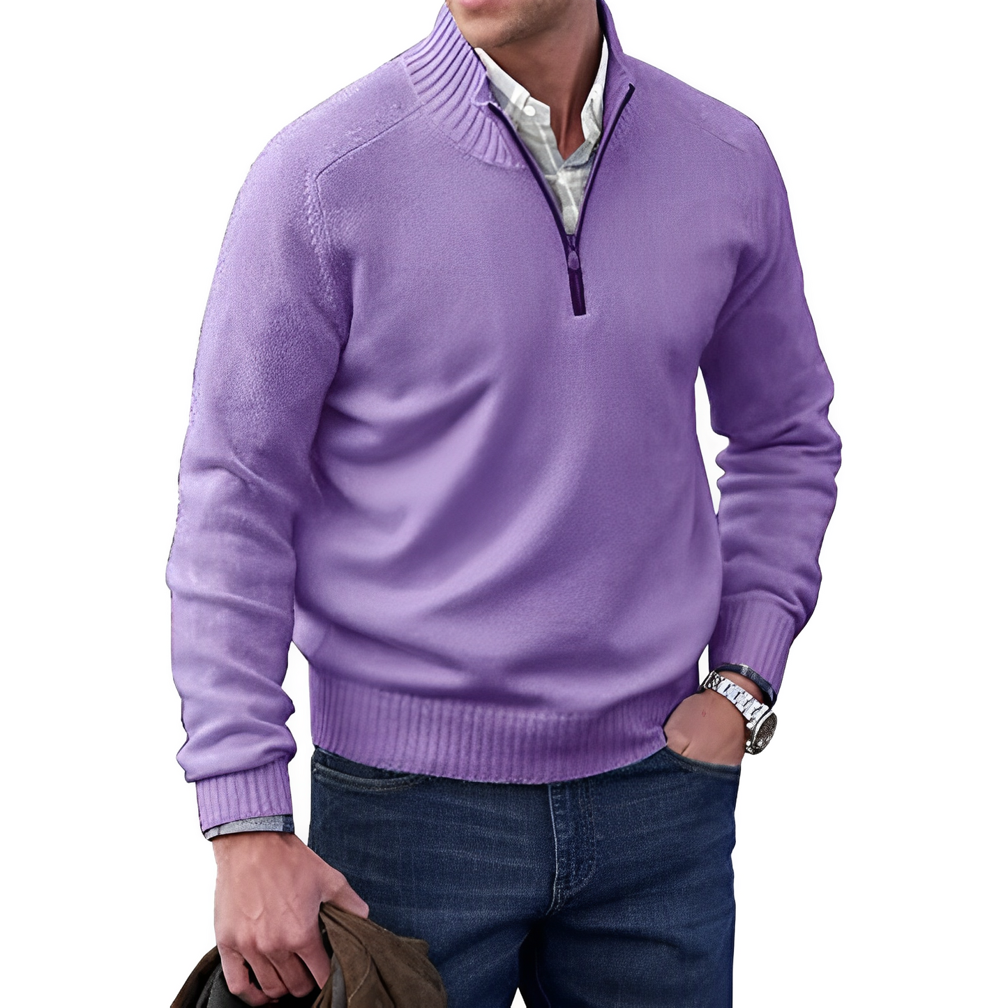 Heren gebreide pullover met halve rits en opstaande kraag – tijdloze trui in diverse kleuren