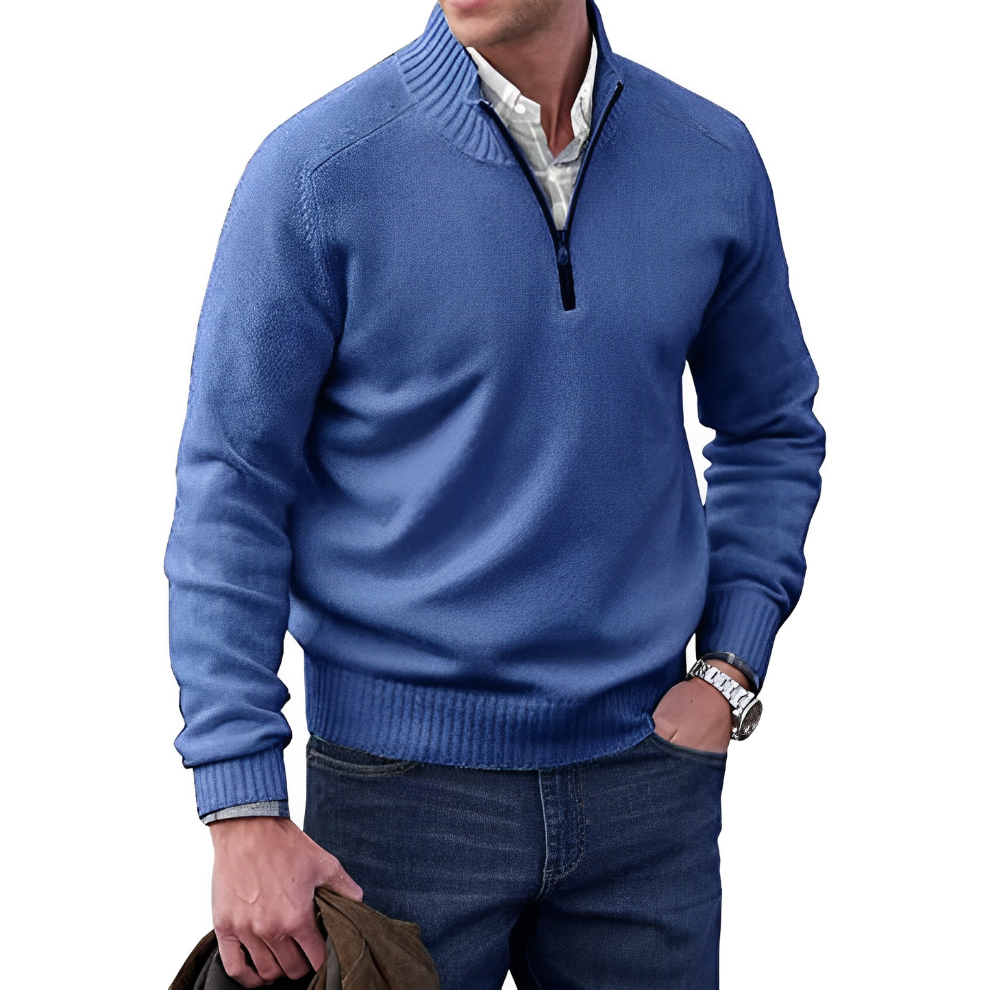 Heren gebreide pullover met halve rits en opstaande kraag – tijdloze trui in diverse kleuren