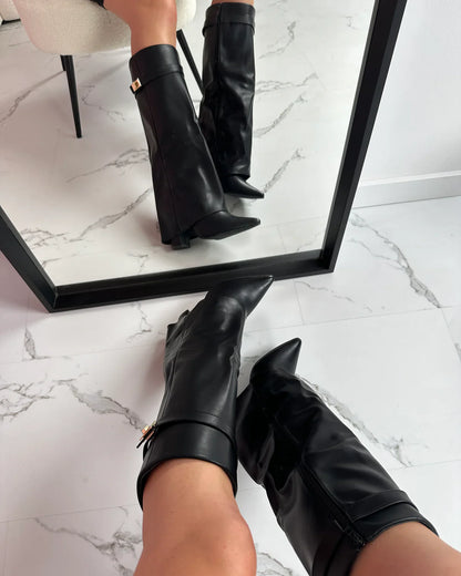 Dames hoge laarzen met elegante blokhak en puntige neus – stijlvolle suède look voor elke gelegenheid