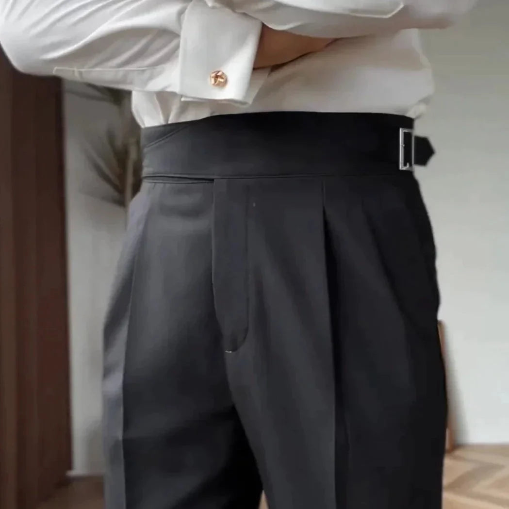 Elegante heren pantalon met hoge taille en plooien – nette zakelijke broek voor formele gelegenheden en stijlvolle outfits