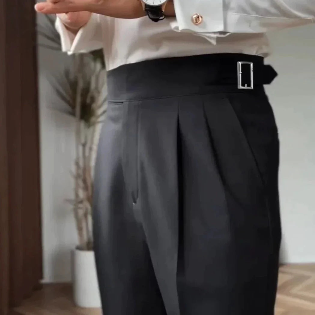 Elegante heren pantalon met hoge taille en plooien – nette zakelijke broek voor formele gelegenheden en stijlvolle outfits