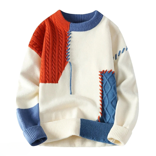 Unisex colorblock sweater met patchwork breiwerk en comfortabele pasvorm in diverse kleuren – warme trui voor herfst en winter