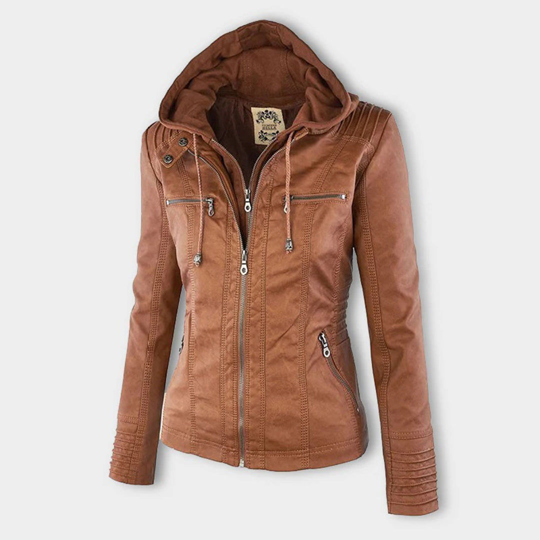 Dames leren jas met capuchon en ritssluiting in diverse kleuren – stijlvolle getailleerde bikerlook voor herfst en winter