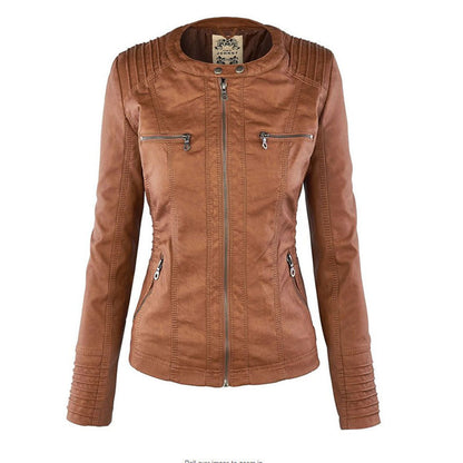 Dames leren jas met capuchon en ritssluiting in diverse kleuren – stijlvolle getailleerde bikerlook voor herfst en winter