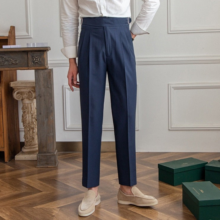 Elegante heren pantalon met hoge taille en plooien – nette zakelijke broek voor formele gelegenheden en stijlvolle outfits