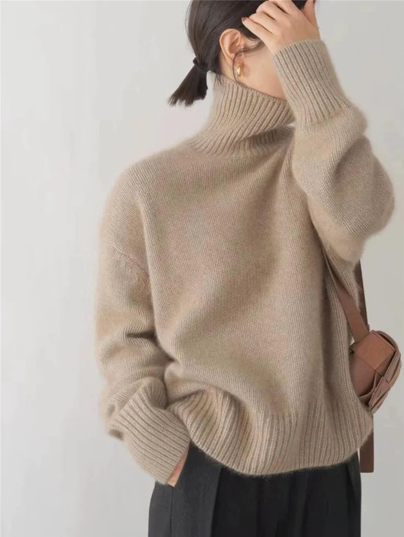 Dames Coltrui van Kasjmier in diverse kleuren – Zachte Gebreide Trui met Hoge Kraag voor Herfst en Winter