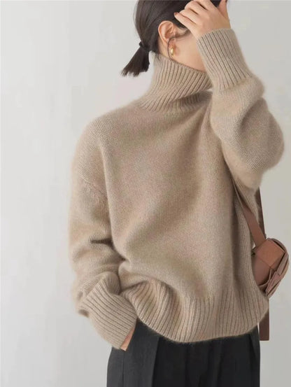 Dames Coltrui van Kasjmier in diverse kleuren – Zachte Gebreide Trui met Hoge Kraag voor Herfst en Winter